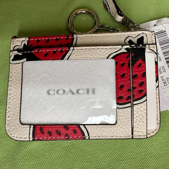 COACH STRAWBERRY PRINT LEATHER MINI SKINNY ID CASE:NWT STRAWBERRY/CHALK CT906 - Picture 11 of 15